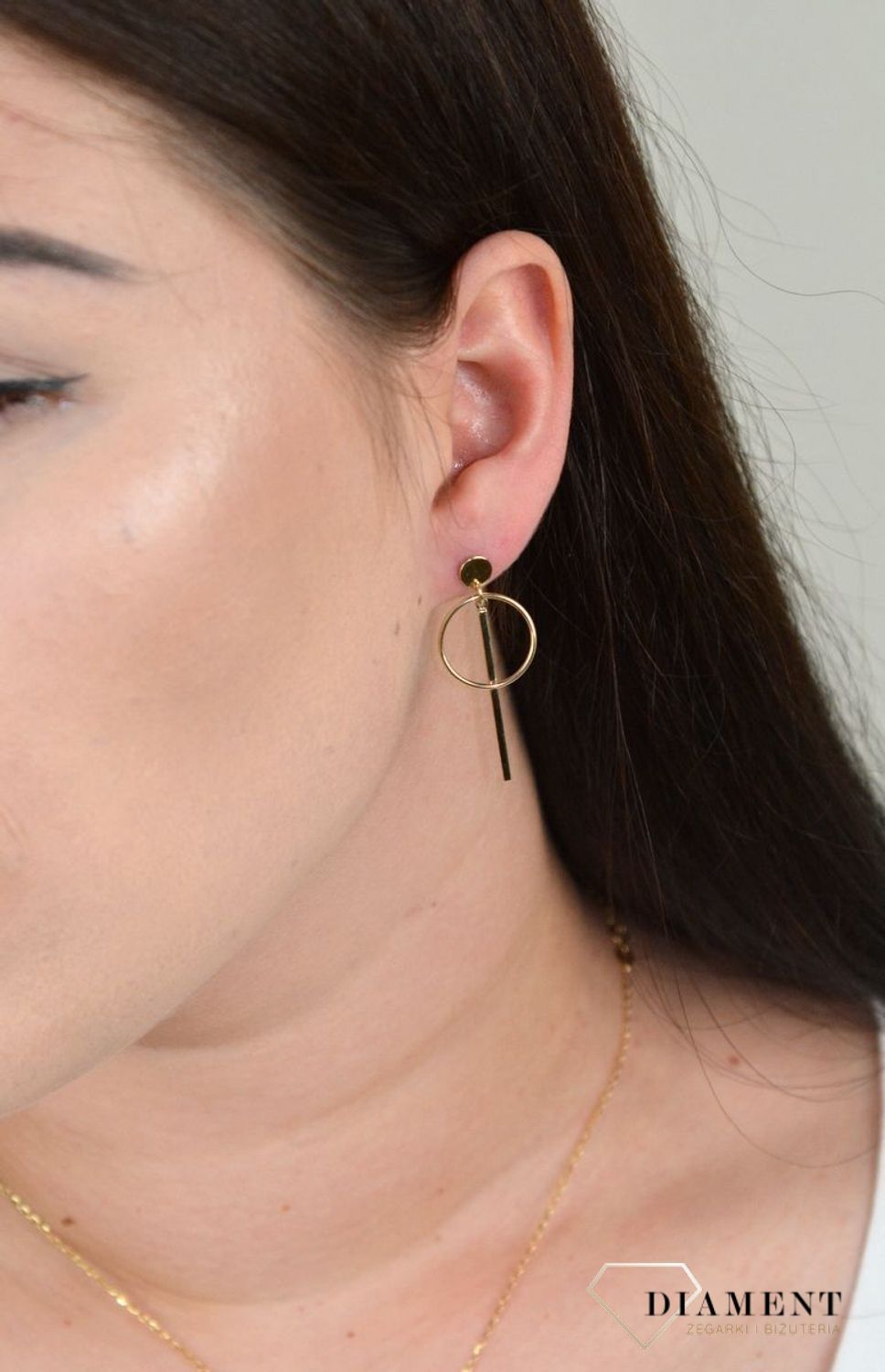 Złote kolczyki kółko z patyczkiem KL 9824.jpg